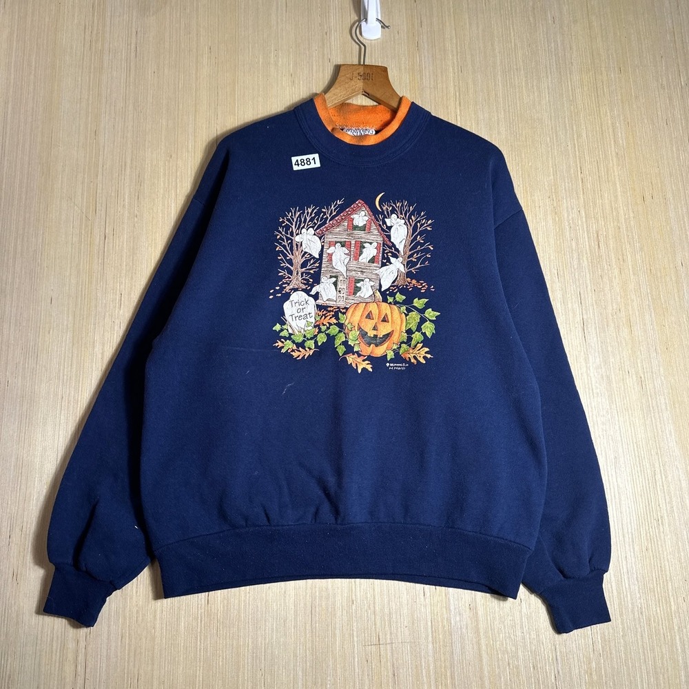 Vintage Morning Sun Pullover Sweatshirt Mens Large Blue Trick Or Treat Graphic
